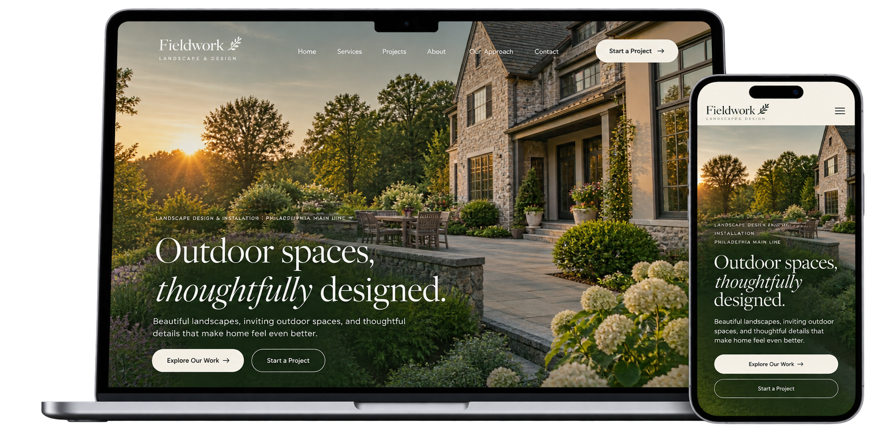 Fieldwork Landscape & Design website shown on desktop and mobile